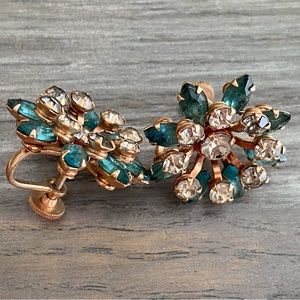 Vintage B.N Aquamarine and Crystal Screw Back Earrings